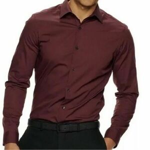 Men's Slim Fit Long-Sleeve Dress Shirt - Burgundy